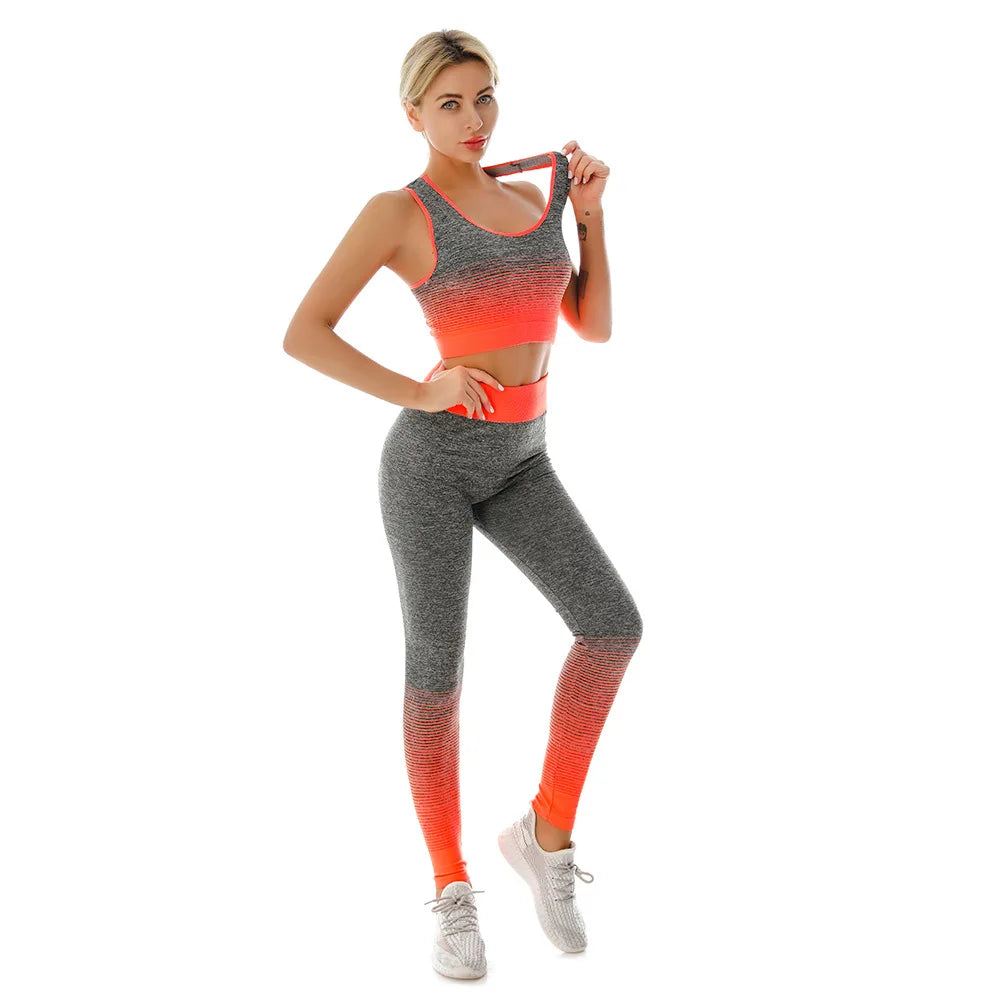 Women 2pcs Seamless Yoga Set Sport Suit Gymwear Workout Clothes Sleeveless Gym Top High Waist Leggings Fitness Sports Wear