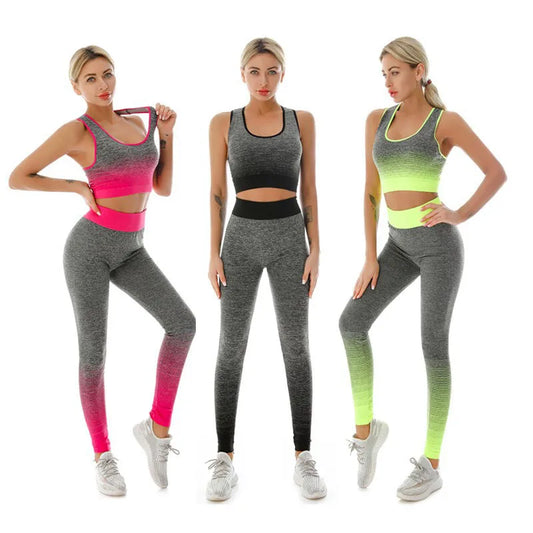 Women 2pcs Seamless Yoga Set Sport Suit Gymwear Workout Clothes Sleeveless Gym Top High Waist Leggings Fitness Sports Wear