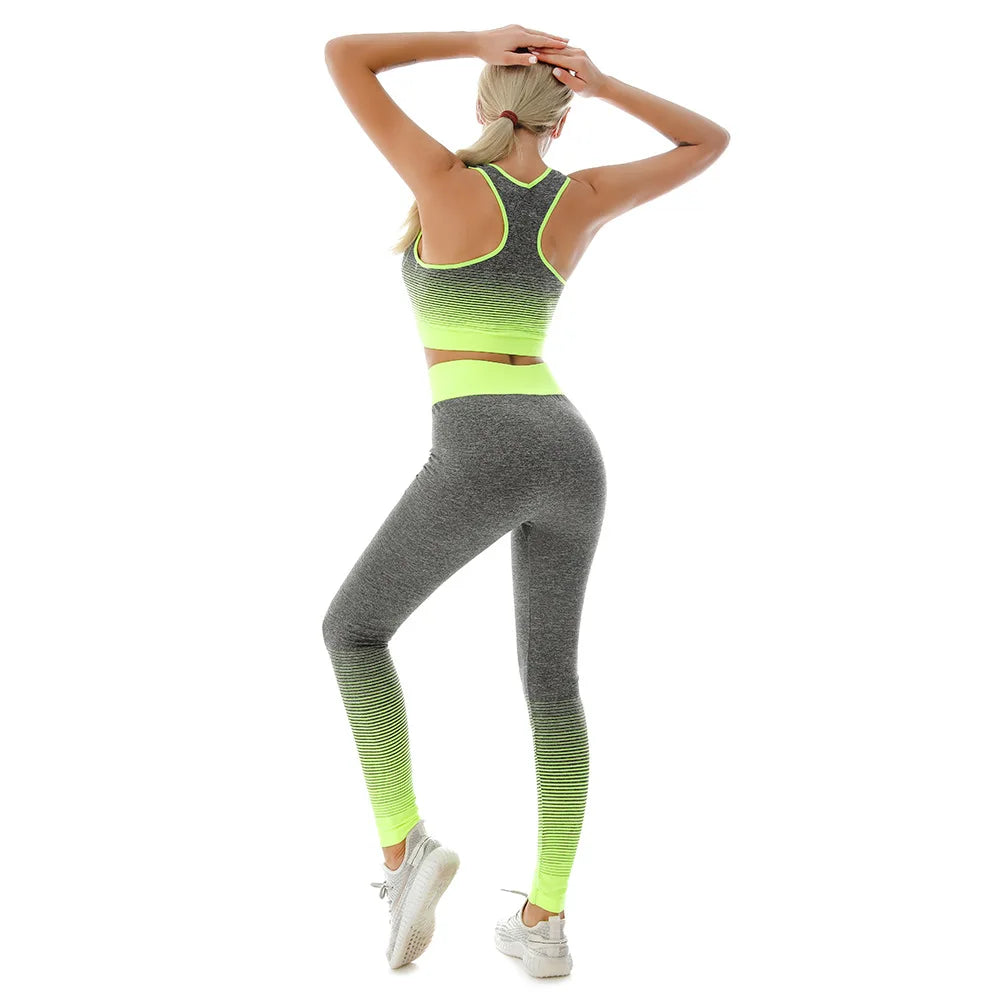 Women 2pcs Seamless Yoga Set Sport Suit Gymwear Workout Clothes Sleeveless Gym Top High Waist Leggings Fitness Sports Wear