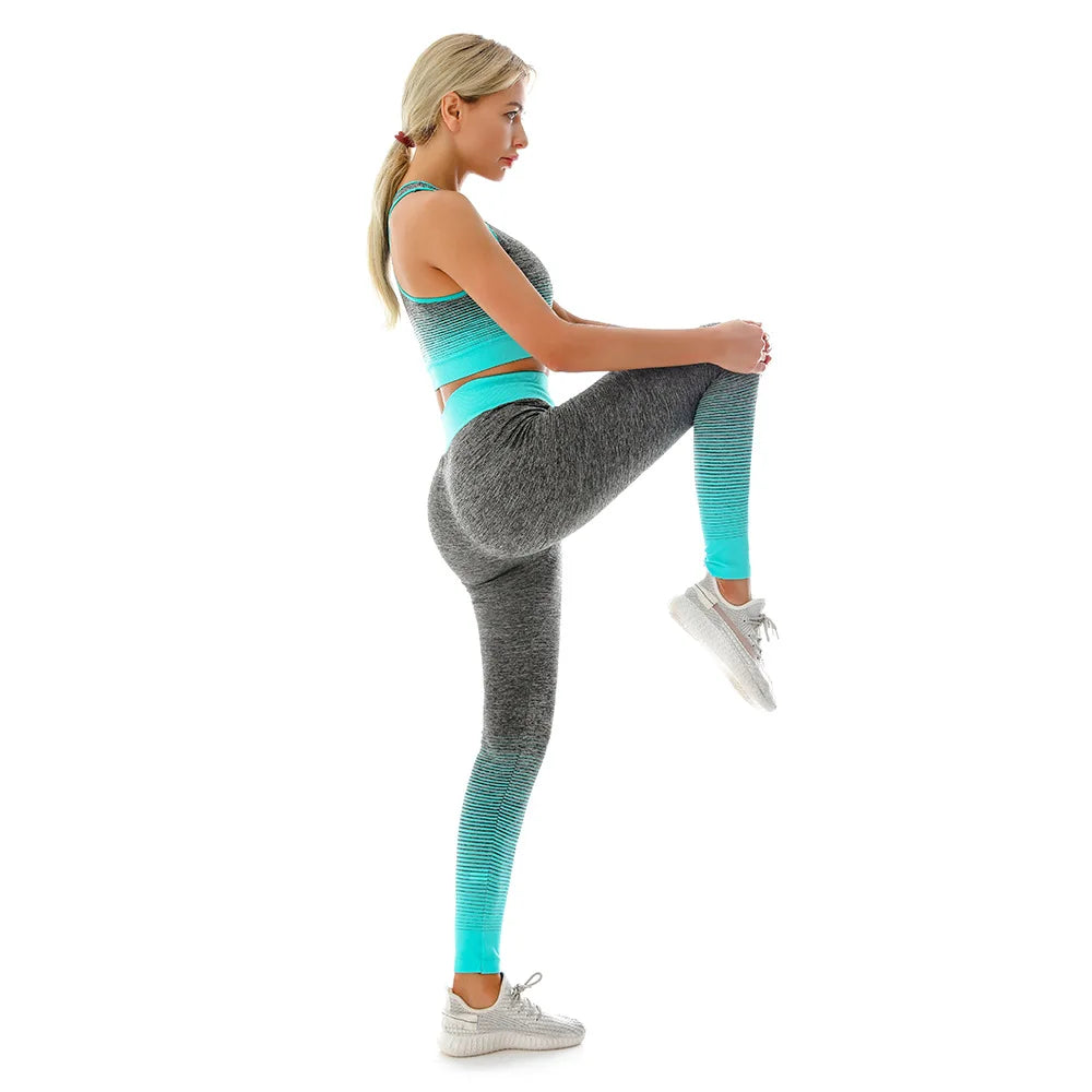 Women 2pcs Seamless Yoga Set Sport Suit Gymwear Workout Clothes Sleeveless Gym Top High Waist Leggings Fitness Sports Wear