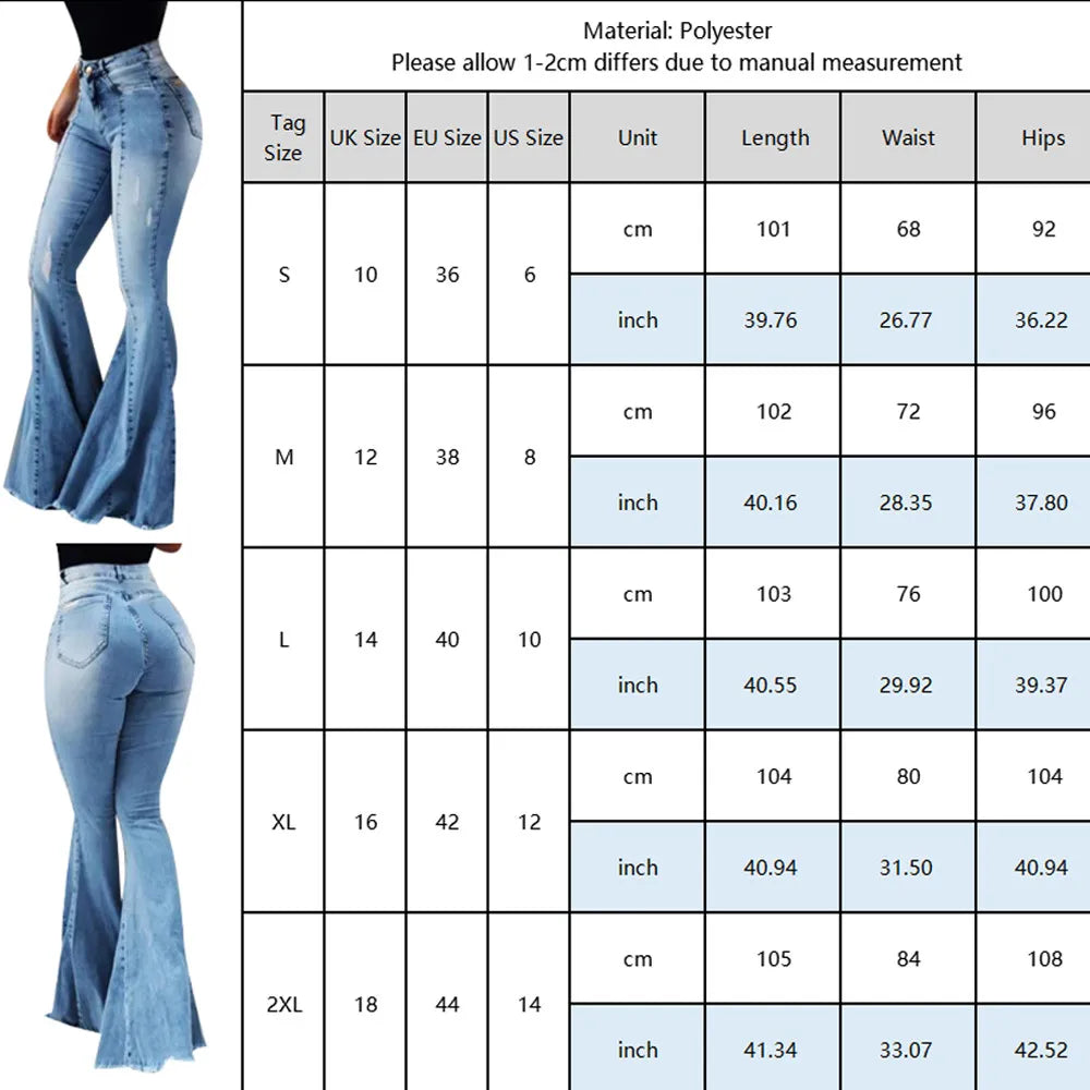 Women Jeans Slim Fit Denim Pants Bell Bottom High Waist Bootleg Jeans Stretch Female Flare Trouser Fashion Wide Leg Ripped Jeans