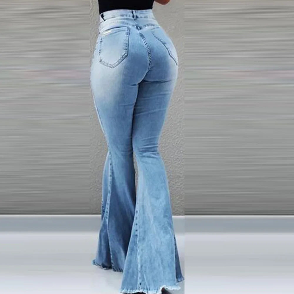 Women Jeans Slim Fit Denim Pants Bell Bottom High Waist Bootleg Jeans Stretch Female Flare Trouser Fashion Wide Leg Ripped Jeans