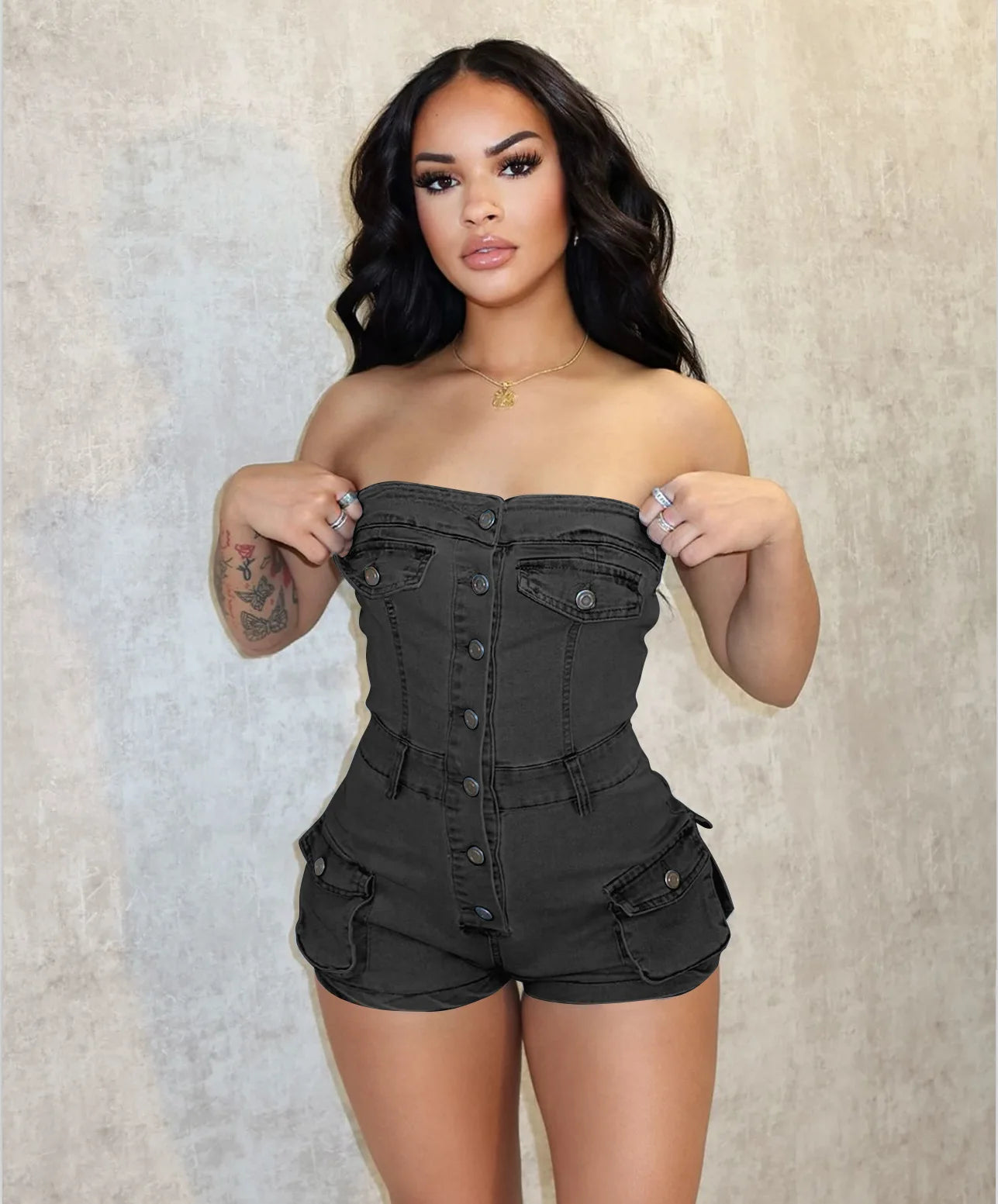 Sexy Denim Summer Jumpsuits Streetwear 2024 Women Bodysuit Playsuit Elegant Bodycon One Piece Pocket Cargo Romper  Jumpsuit